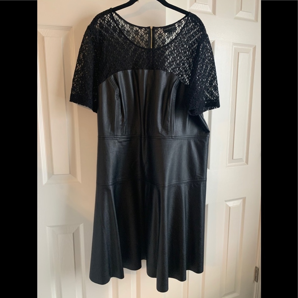 Lane Bryant Black Faux Leather & Lace Dress Sz 22